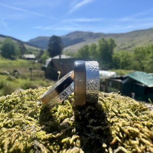 Textured Silver Ring with Highland Cow Horn